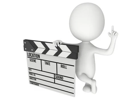 3D man with cinema clapperboard 스톡 일러스트