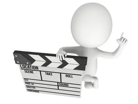 3D man with cinema clapperboard Stock Illustration