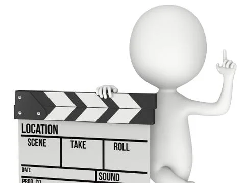 3D man with cinema clapperboard 스톡 일러스트