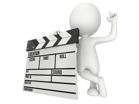 3D man with cinema clapperboard Stock Illustration