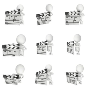 3D man with cinema clapperboard 스톡 일러스트