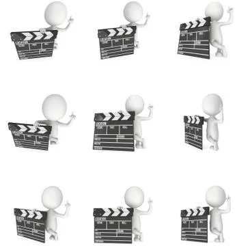 3D man with cinema clapperboard Stock Illustration