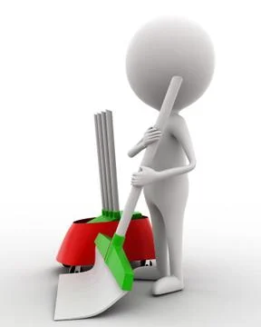 3d man cleaning floor with brush concept Stock Illustration