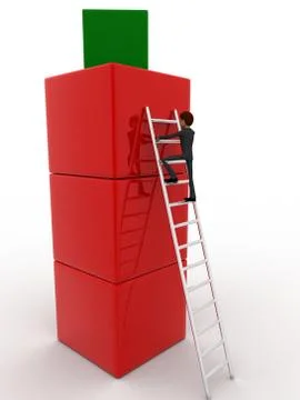 3d man climb on building of cubes using ladder concept Stock Illustration