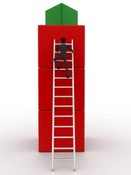 3d man climb on building of cubes using ladder concept Stock Illustration