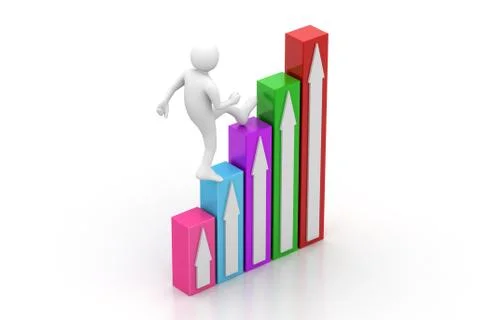 3d man climbing the bar graph Free Stock Illustration