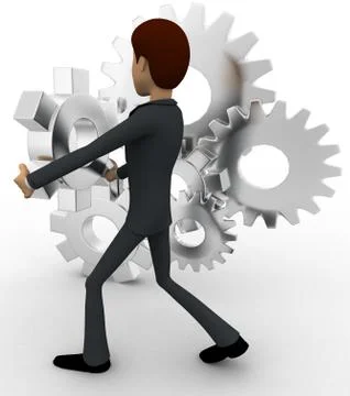 3d man with cog wheels concept Stock Illustration