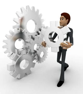 3d man with cog wheels concept Stock Illustration