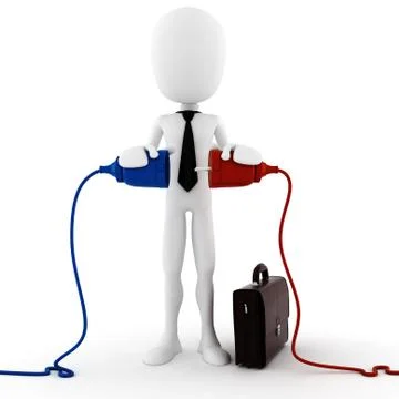 3d man conecting two cables Stock Illustration