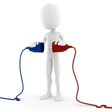 3d man conecting two cables Stock Illustration