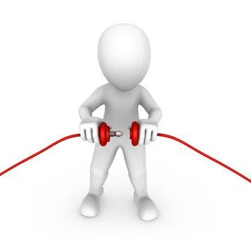 3d man conecting two red cables together Stock Illustration