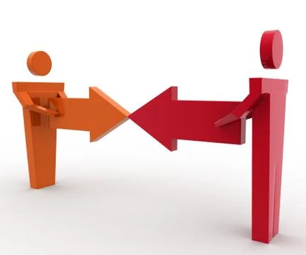 3d man connect two arrows concept Illustrazione stock