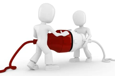 3d man connecting a cable, isolated on white Stock Illustration