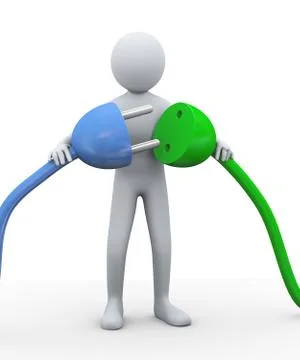 3d man connecting electric cable. Stock Illustration