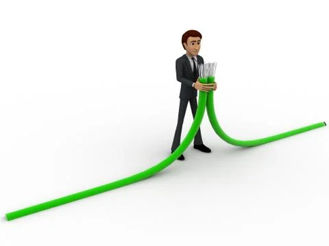 3d man connecting two green cables concept Illustrazione stock