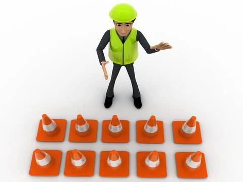3d man constraction builder stoping man from entering concept 3d man const... Stock Photos