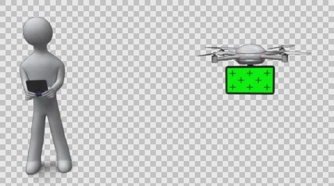 3d man controls drone with a green screen on transparent background. PNG+Alpha Stock Footage 60974932
