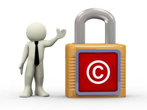 3d man with copyright symbol padlock Stock Illustration