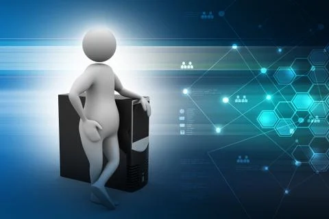 3d man with cpu in color background Stock Illustration