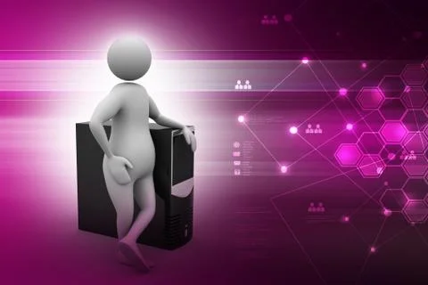 3d man with cpu in color background Stock Illustration