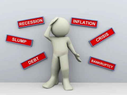 3d man with crisis words Stock Illustration
