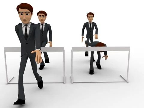 3d man cross barrier with different ways concept Stock Illustration