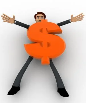 3d man crushed under dollar symbol concept Stock Illustration