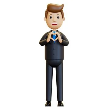 3d man. Cute office worker showing heart with hands. Иллюстрация