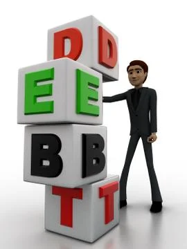 3d man with debt cubes concept Stock Illustration
