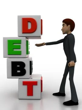 3d man with debt cubes concept Stock Illustration