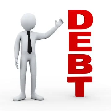 3d man debt word presentation Stock Illustration