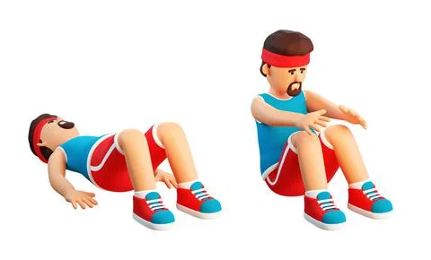 3d man does abs exercise crunch Illustrazione stock