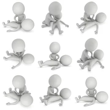 3d man doing cpr first aid set Stockillustratie