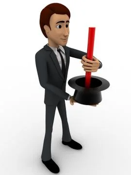 3d man doing magic with hat concept Stock Illustration