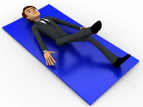 3d man doing yoga on blue carpet concept Stock Illustration