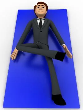 3d man doing yoga on blue carpet concept Stock Illustration