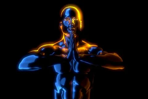 3d man doing yoga exercise in tree pose isolated on black background Stock Illustration