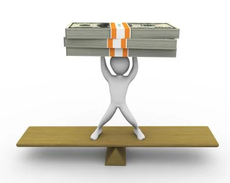 3d man dollar balancing Stock Illustration