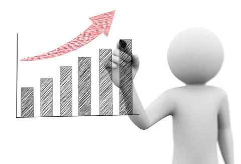 3d man drawing scribble growth progress bar chart Stock Illustration