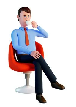 3D man drinking coffee while sitting Stock Illustration
