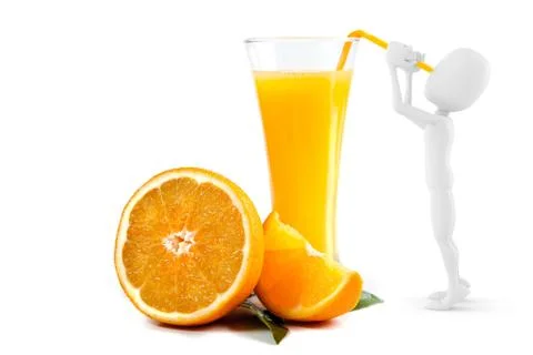 3d man drinking orange juice Stock Illustration