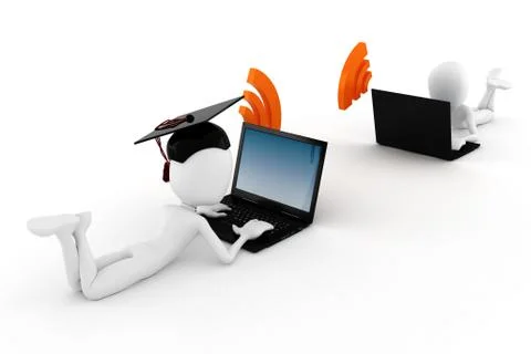 3d man e-learning, on white background Stock Illustration