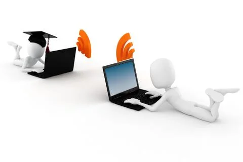 3d man e-learning, on white background Stock Illustration