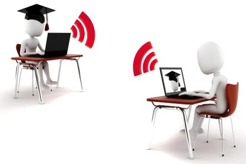 3d man e-learningm isolated on white background 库存插图