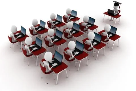 3d man e-learningm isolated on white background Stock Illustration