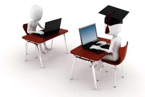 3d man e-learningm isolated on white background Stock Illustration