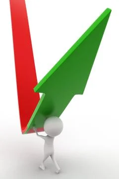 3d man elevating a down arrow concept Stock Illustration