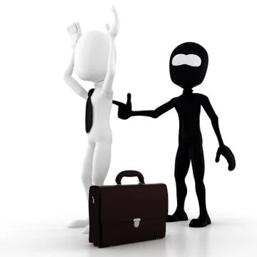 3d man evil criminal robbering a business man Stock-Illustration