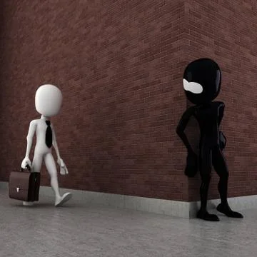 3d man evil criminal robing a business man Stock Illustration