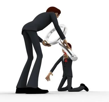 3d man examine man using magnifying glass concept 3d man examine man using... Stock Photos